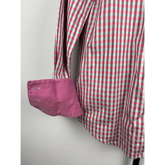 Robert Graham Pink Gingham Button Up Long Sleeve Flip Cuff Shirt Size L - Picture 2 of 8